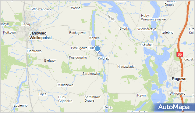 mapa Kołdrąb, Kołdrąb gmina Janowiec Wielkopolski na mapie Targeo